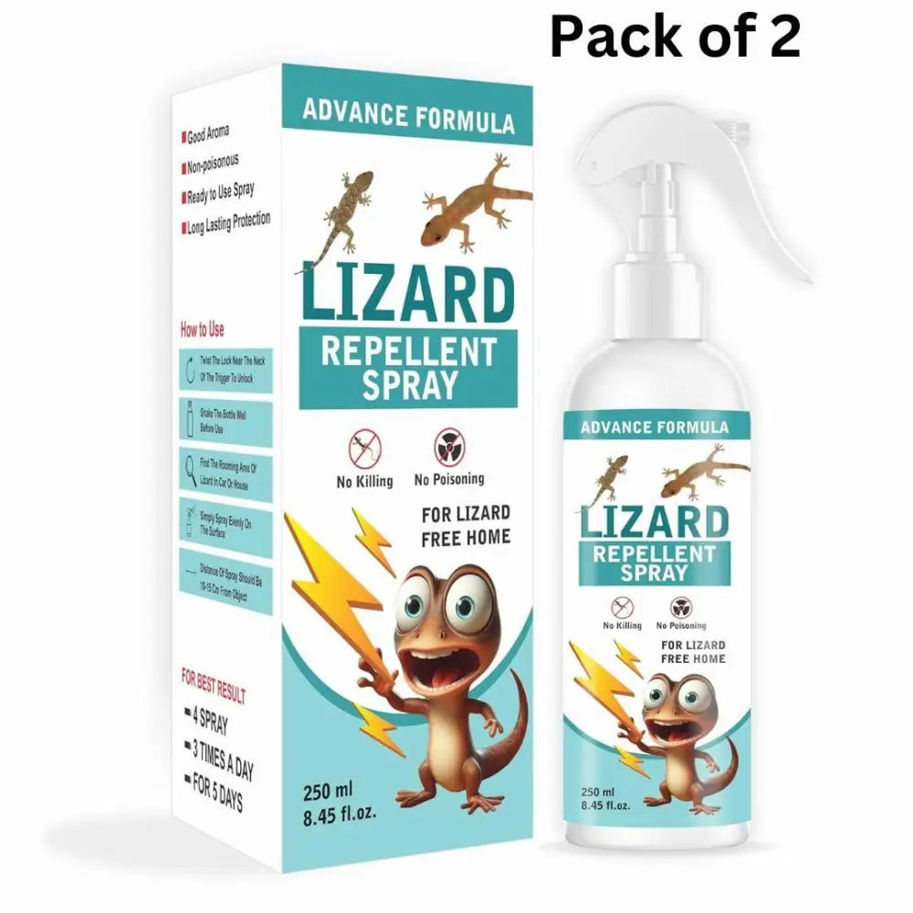 Humane & Non-Toxic Lizard Repellent Home Spray - Cedarwood Scent | Safe Pest Control (250ML, Pack of 2)