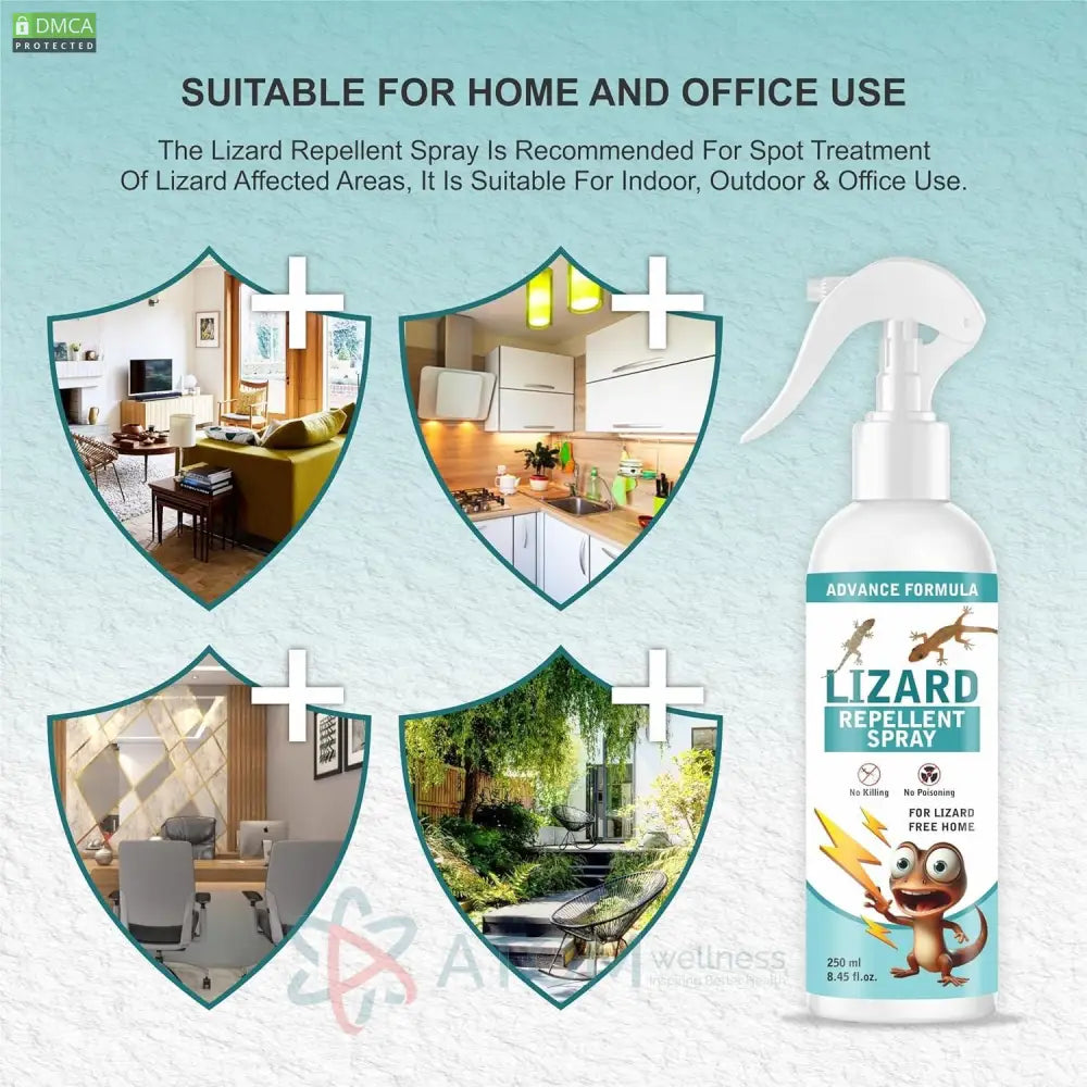 Humane & Non-Toxic Lizard Repellent Home Spray - Cedarwood Scent | Safe Pest Control (250ML, Pack of 2)