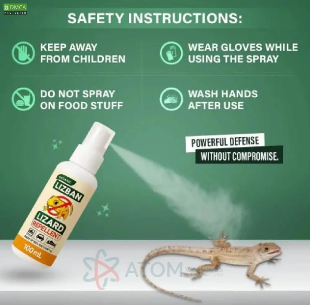 Lizard Repellent Spray – Organic & Natural (Pack of 3 × 100ml) | Non-Toxic, Humane Lizard Control for Home & Office