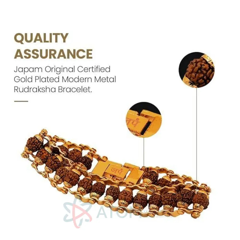 Original Paanch Mukhi Modern Golden Rudraksha Bracelet 24 beads With Gold Plating.