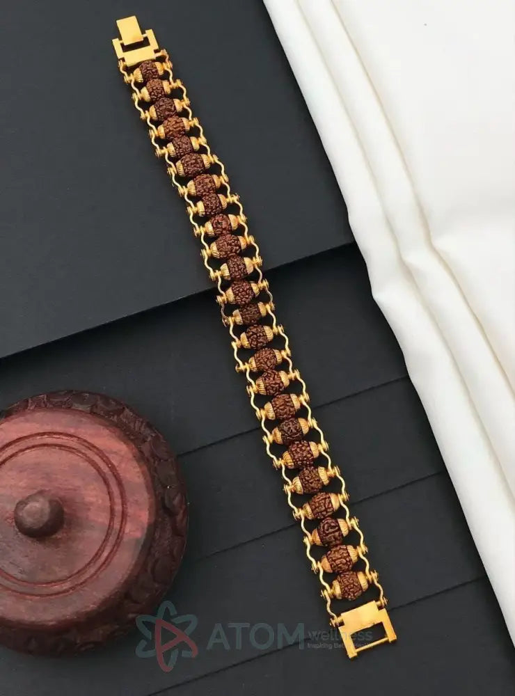 Original Paanch Mukhi Modern Golden Rudraksha Bracelet 24 beads With Gold Plating.
