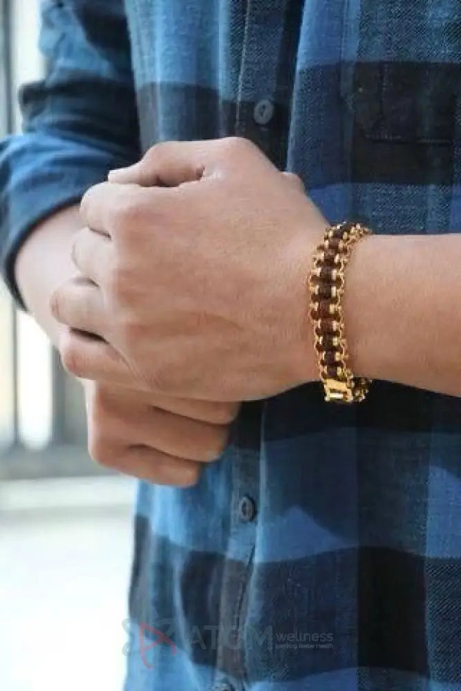 Original Paanch Mukhi Modern Golden Rudraksha Bracelet 24 beads With Gold Plating.