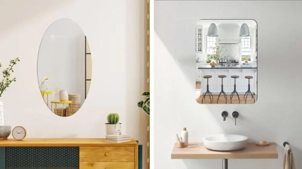 Oval Shape & Square Shape HD Bendable Self Adhesive Mirror Combo No Drilling Needed (Pack of 2)