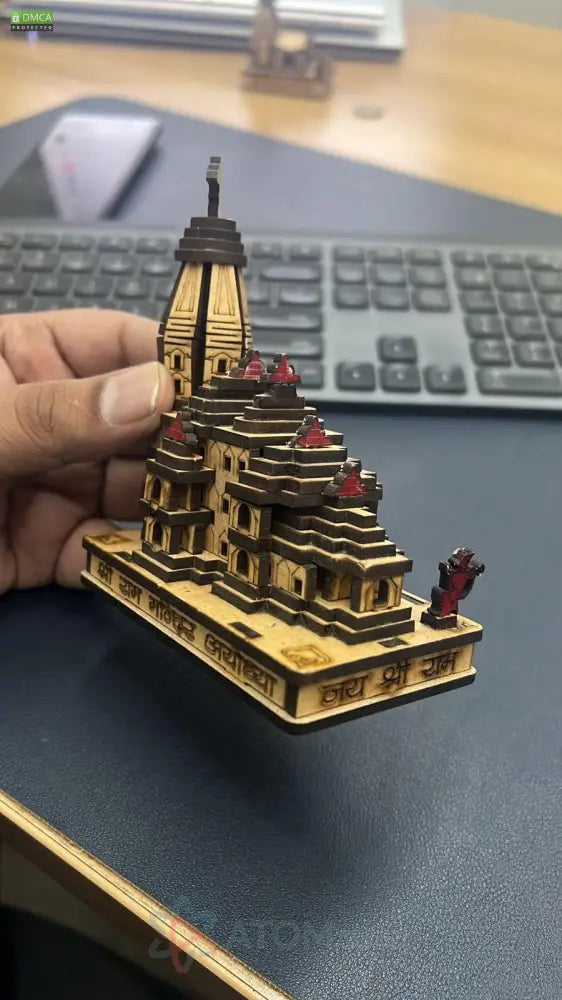 Ram Janmabhoomi Ayodhya Temple Wooden Decorative Showpiece for Puja and Darshan