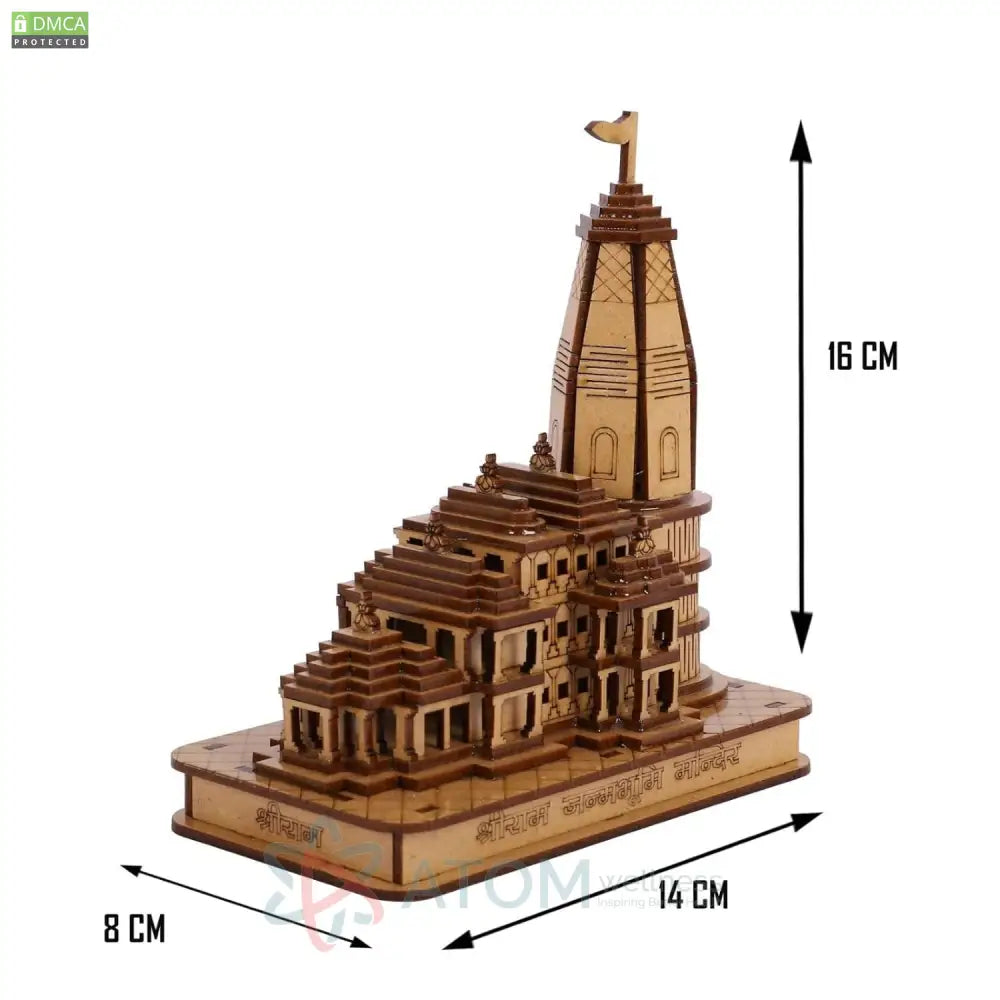 Ram Janmabhoomi Ayodhya Temple Wooden Decorative Showpiece for Puja and Darshan