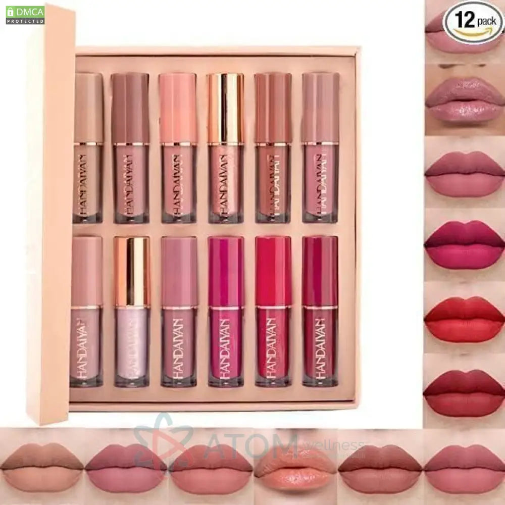 Smudge Proof Durable Velvet Matte Liquid Lipstick Set 12Pcs for Women