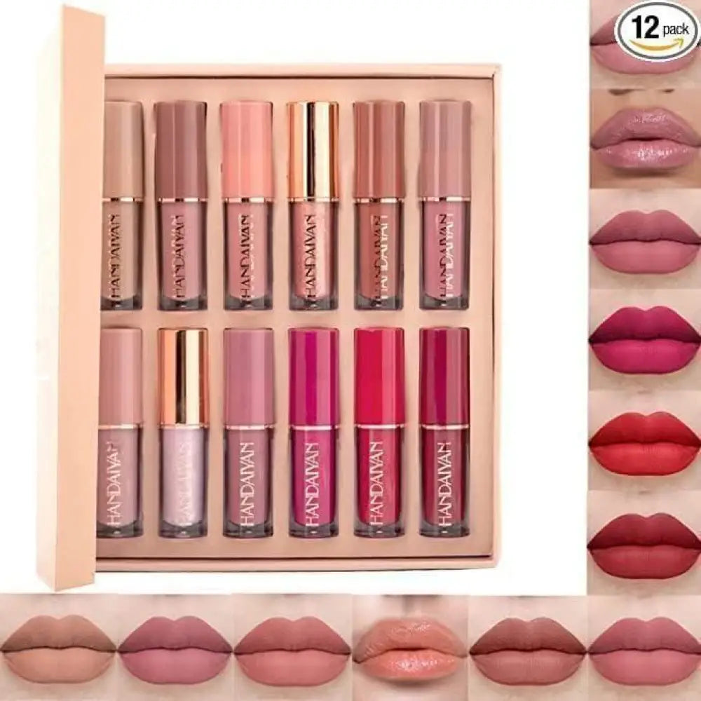 Smudge Proof Durable Velvet Matte Liquid Lipstick Set 12Pcs for Women
