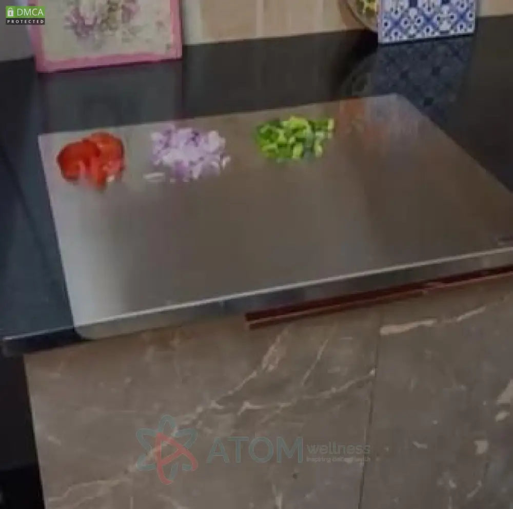 Stainless Steel Chopping Board Easy to Clean with Groove (35x31cm)