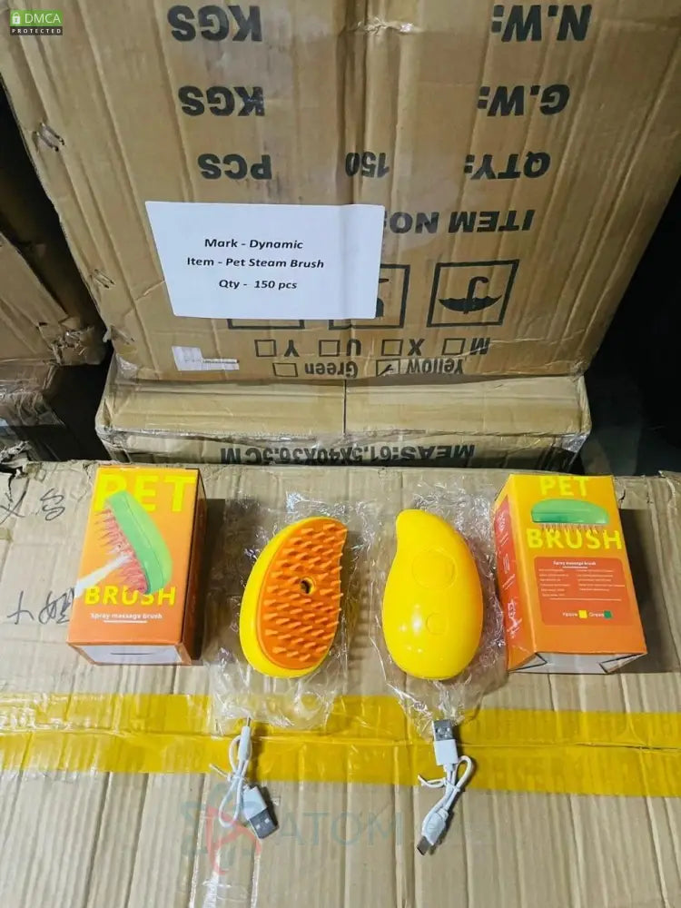 Steaming 3 in 1 Rechargeable Pet Hairbrush Cleanser in Mango Shape for dogs cats