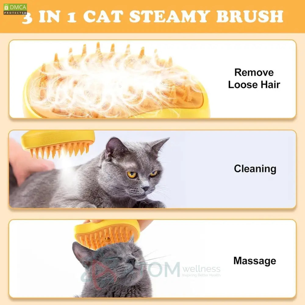 Steaming 3 in 1 Rechargeable Pet Hairbrush Cleanser in Mango Shape for dogs cats