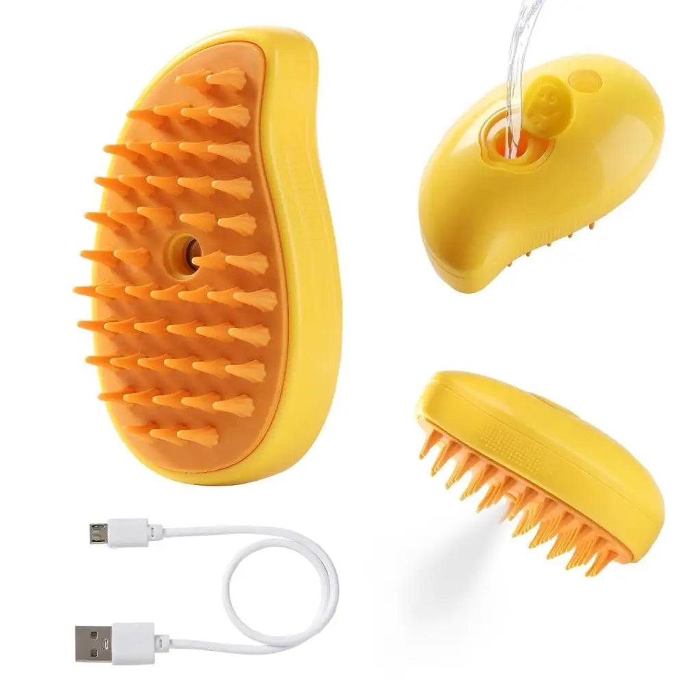 Steaming 3 in 1 Rechargeable Pet Hairbrush Cleanser in Mango Shape for dogs cats