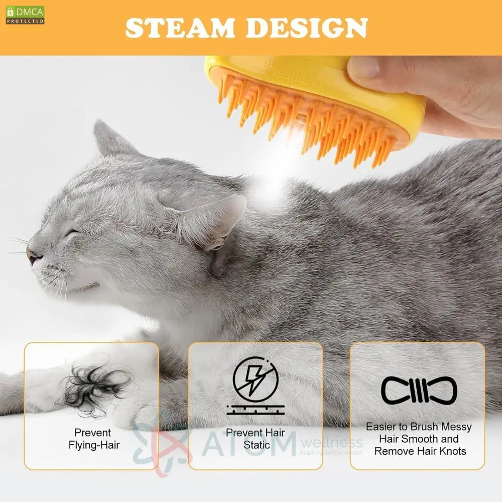 Steaming 3 in 1 Rechargeable Pet Hairbrush Cleanser in Mango Shape for dogs cats