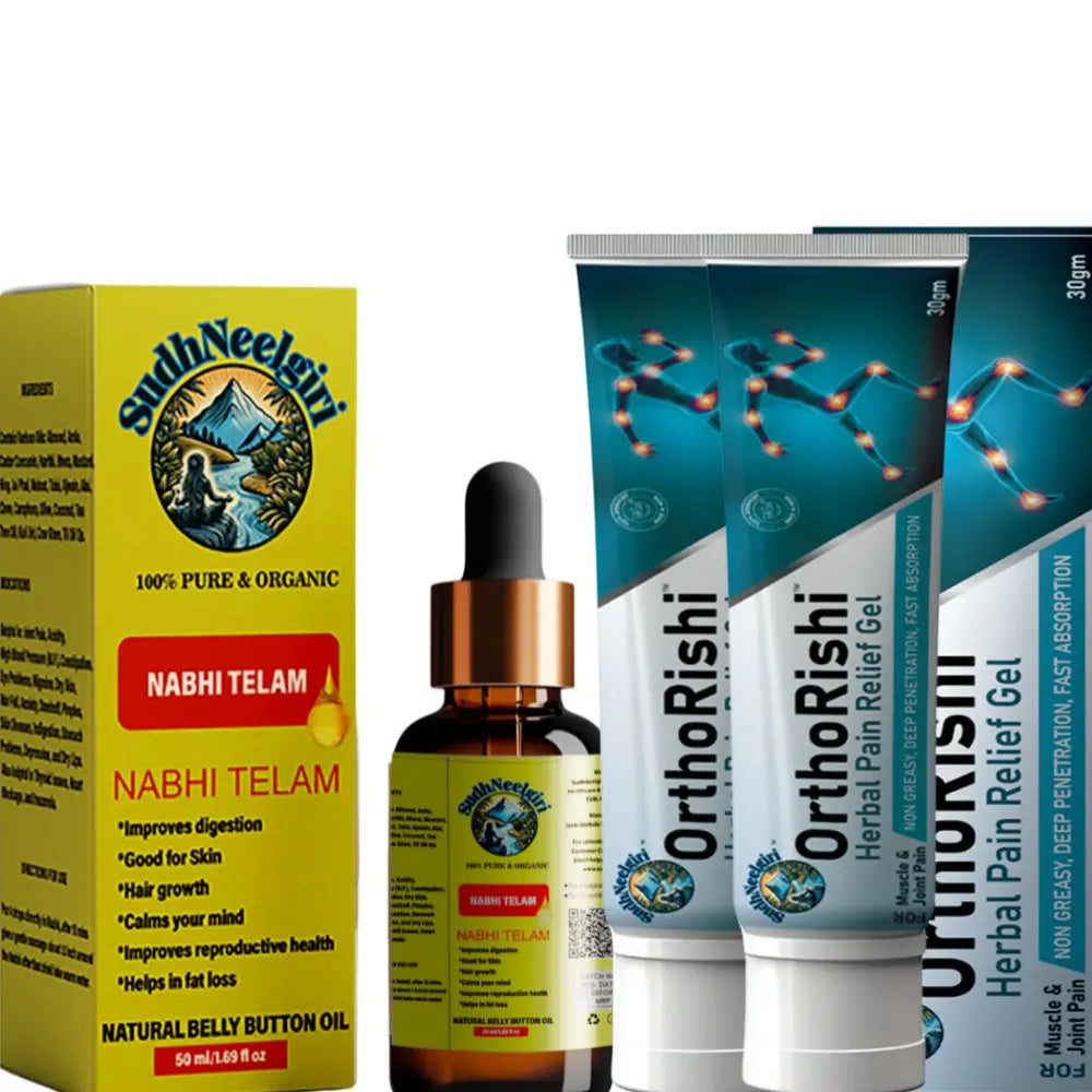 SudhNeelgiri Ayurvedic Nabhi Pain Relief Kit | India's 1st Belly Button Oil + Herbal Pain Gel Combo |  Doctor-Crafted Ayurvedic Therapy | Cold Pressed Herbs from Nilgiri Hills