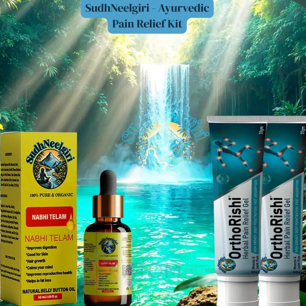 SudhNeelgiri Ayurvedic Nabhi Pain Relief Kit | India's 1st Belly Button Oil + Herbal Pain Gel Combo |  Doctor-Crafted Ayurvedic Therapy | Cold Pressed Herbs from Nilgiri Hills