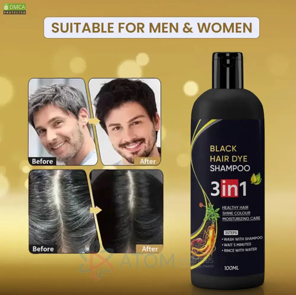 Unisex Instant Black Herbal Hair Dye Shampoo for Grey Hair Coverage Shampoo 3 in 1