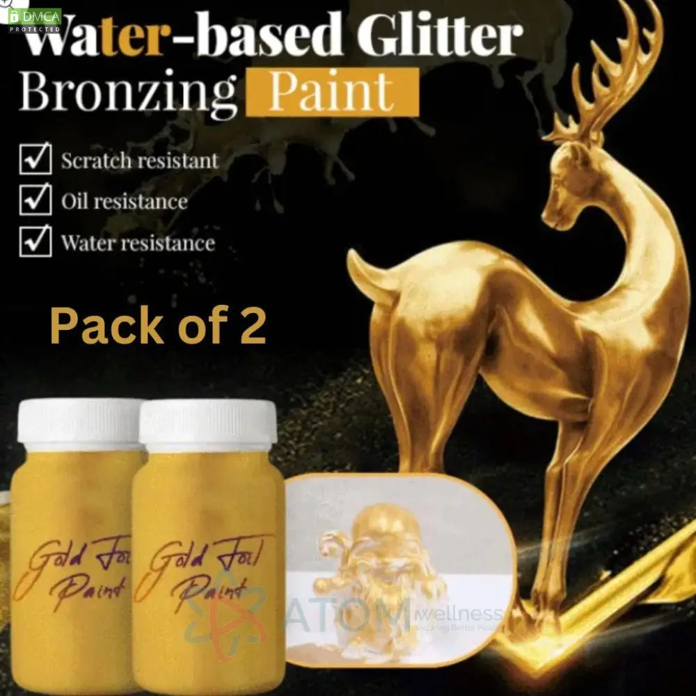 Water-based Glitter Bronzing Metallic Paint | Shimmering Craft & DIY Decor Liquid | 100g Bottle (Pack of 2)